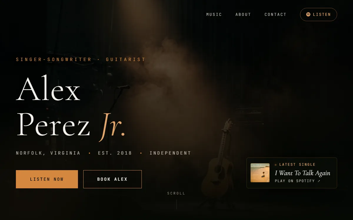 Homepage of the Alex Perez Jr. website