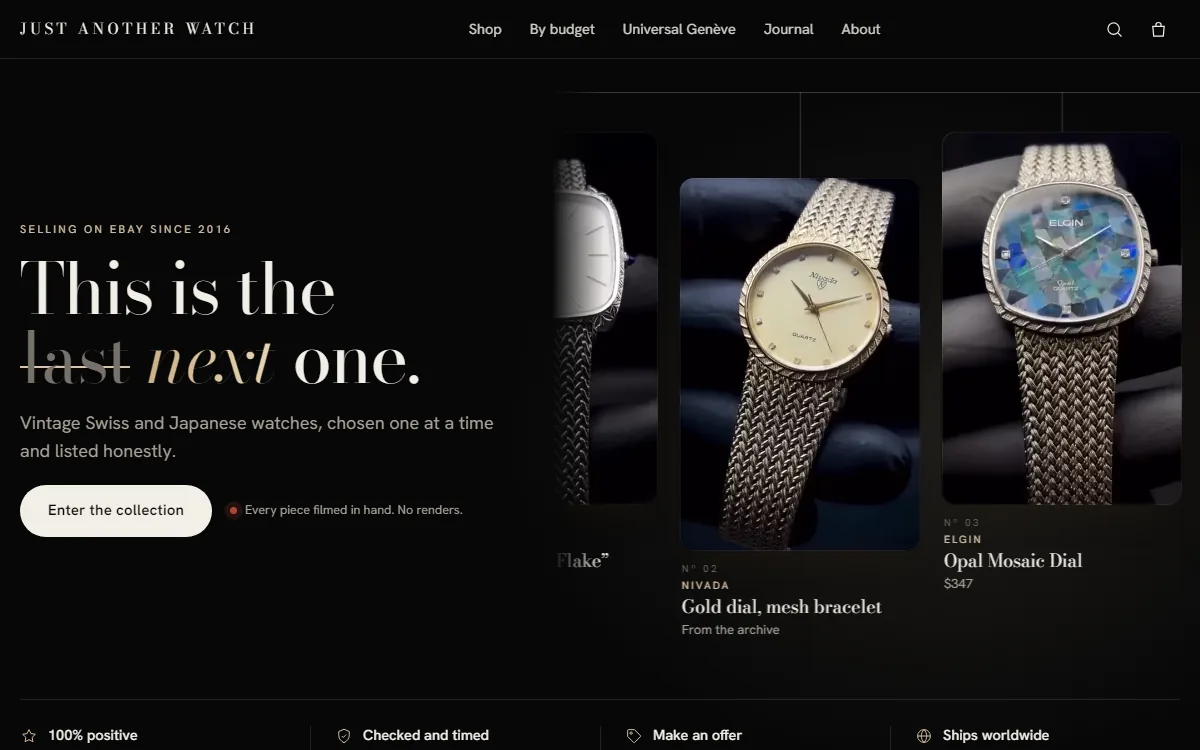 Homepage of the Just Another Watch website